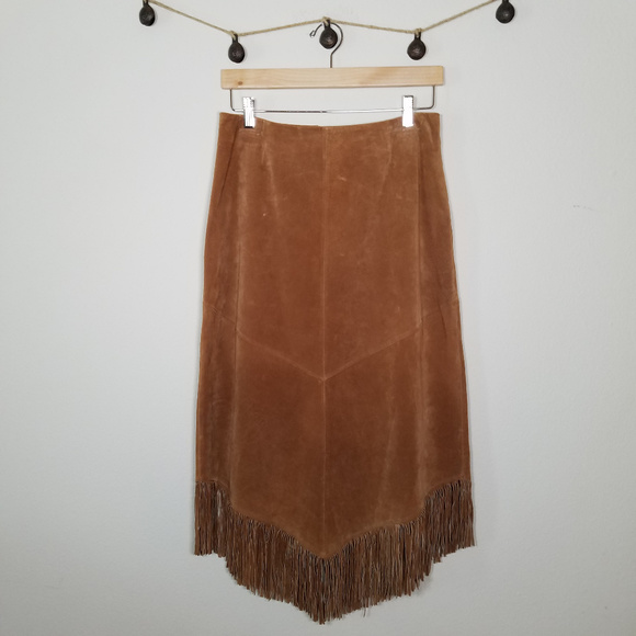 Willi Smith Dresses & Skirts - Vintage Willi Smith Brown Suede Fringe Skirt 10